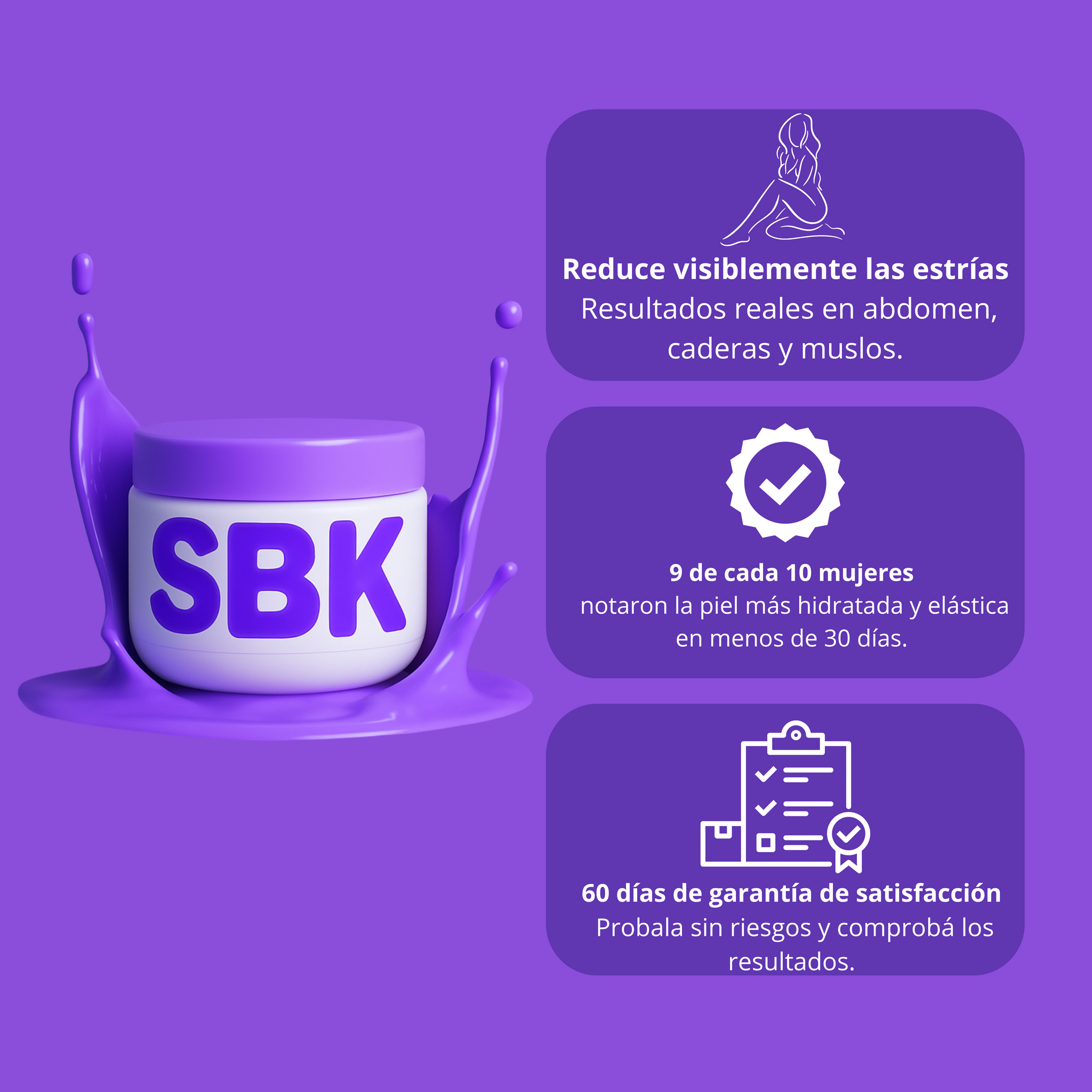 Crema Anti-Estrías Reafirmante SBK 200ml ✨ 🧴 Con Rosa Mosqueta, Centella Asiática y Ácido Hialurónico